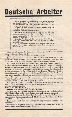 Flugblatt "Deutsche Arbeiter!" WG 3 F, ca. DIN A5, französische Rückseite