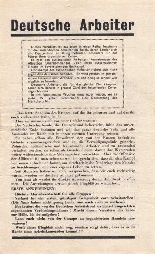 Flugblatt "Deutsche Arbeiter!" WG 3 F, ca. DIN...