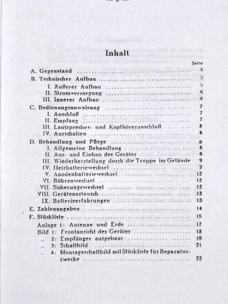 D 1029/2 Kleiner Wehrmachtrundfunkempfänger, Gerätebeschreibung und Bedienungsanweisung, vom 1.4.43, 19 Seiten